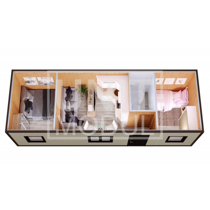 (БД-15) Бытовка металлическая (блок-контейнер) дачная с гостиной и комнатами недорого